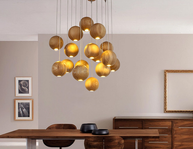 Solid wood ball chandelier